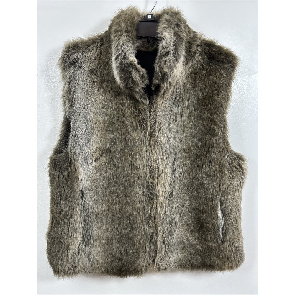 Blassport Women L Vest Reversible Faux Fur Full Zip 4 Pockets Indie Y2K 3910